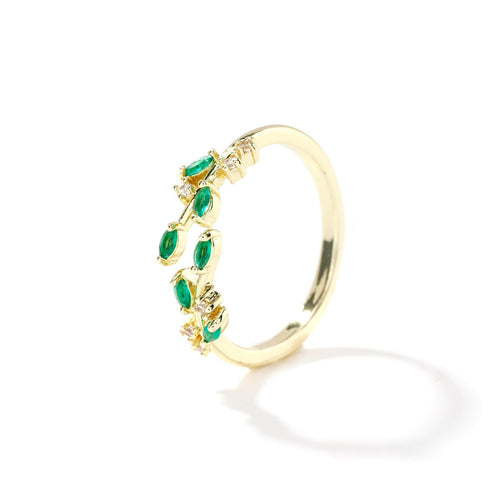 Anillo para mujeres de oro de 14 quilates de circonita cúbica verde - Terzo stile