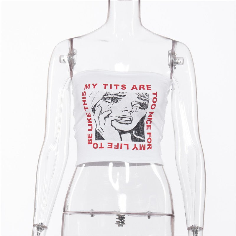 Camiseta de manga corta con estampado de mujer llorando y cuello redondo - Terzo stile