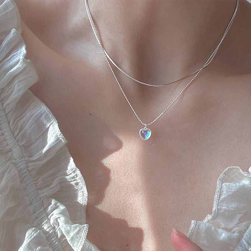 Collar de aleación de piedra lunar de doble capa para mujer - Terzo stile