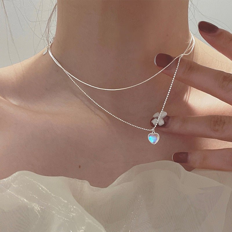 Collar de aleación de piedra lunar de doble capa para mujer - Terzo stile