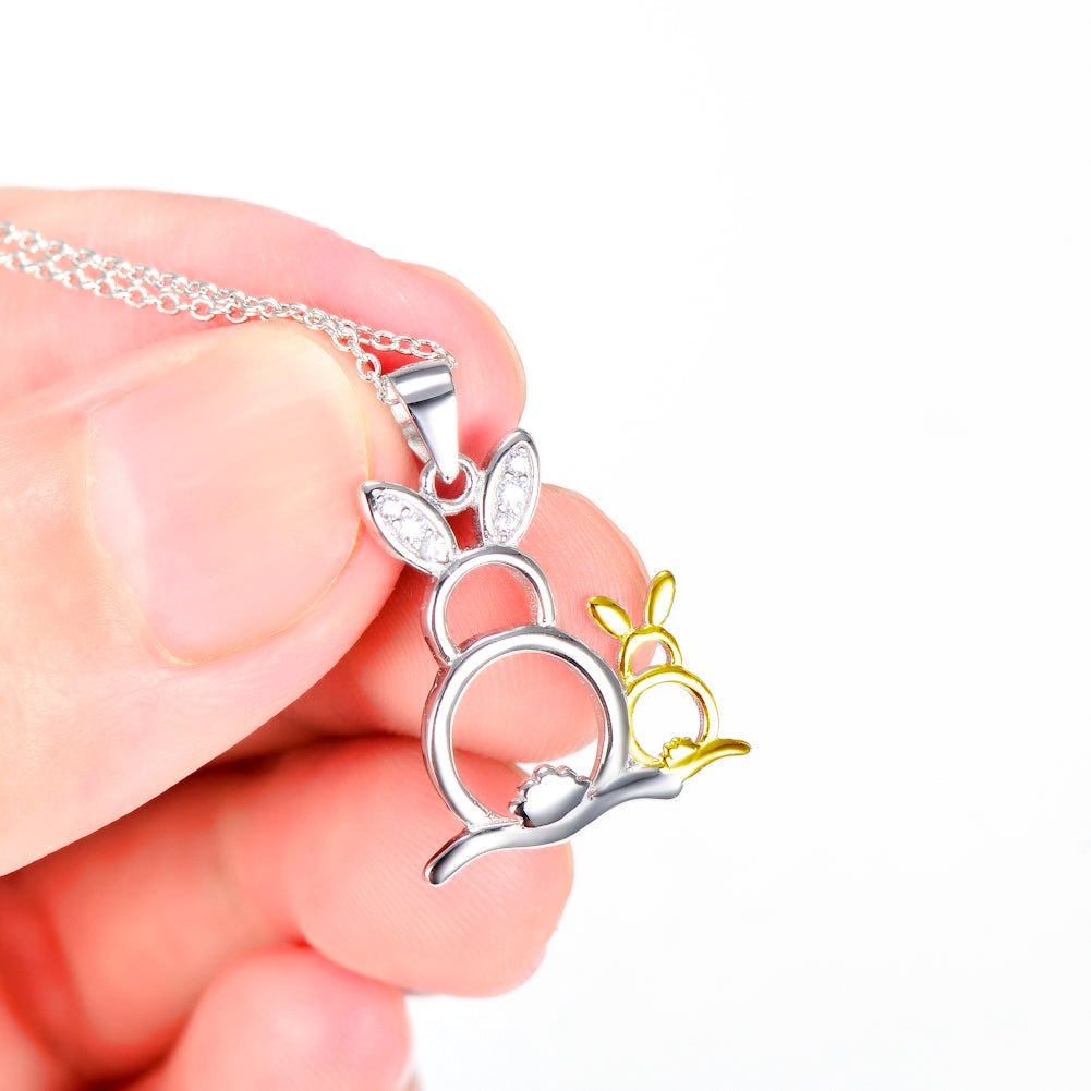 Collar de mujer con dos colgantes de conejo, plata 925 - Terzo stile