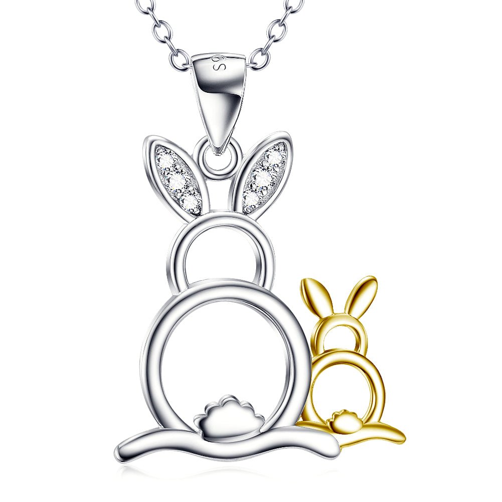 Collar de mujer con dos colgantes de conejo, plata 925 - Terzo stile